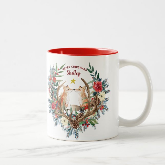 Tasse 2 Couleurs guirlande de baies de renards de Joyeux Noël (Droit)