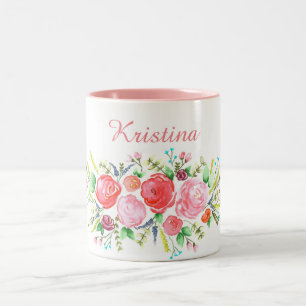 Tasse 2 Couleurs Guirlande de rose d'aquarelle