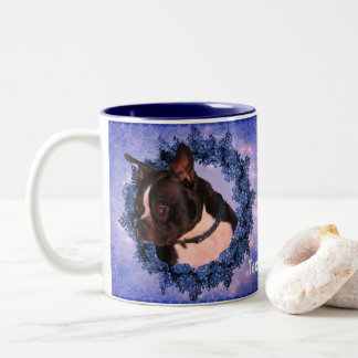 Tasse 2 Couleurs Guirlande florale de Boston Terrier personnalisée