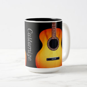 Tasse 2 Couleurs Guitare acoustique noire personnalisée