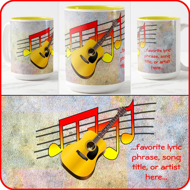 Tasse 2 Couleurs Guitare Acoustique & Notes de Musique - (Créateur téléchargé)