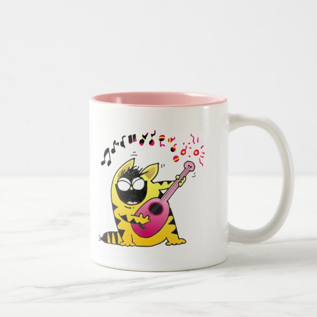 Tasse 2 Couleurs Guitariste fou de chat (Droit)