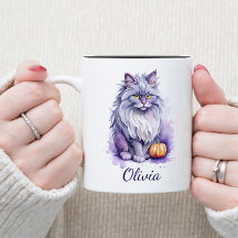 Halloween aquarelle angora chat avec citrouille