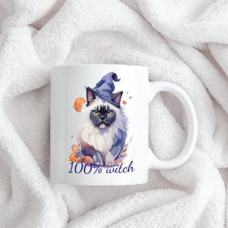 Tasse 2 Couleurs Halloween aquarelle birman chat en sorcier casquet