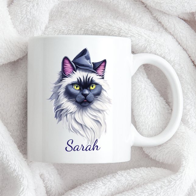 Tasse 2 Couleurs Halloween aquarelle birman chat en sorcier casquet (Créateur téléchargé)