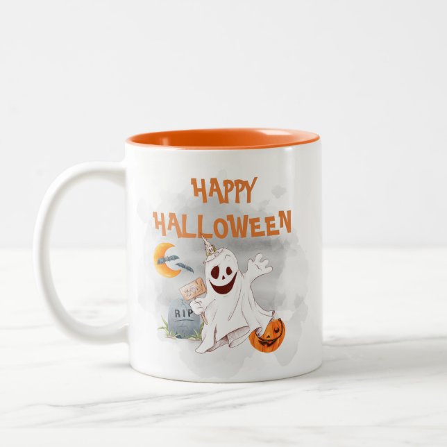 Tasse 2 Couleurs Halloween Aquarelle Fantôme Éffrayant Cute (Gauche)