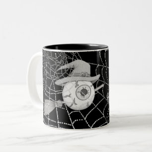 Tasse 2 Couleurs Halloween balai sorcière, globe oculaire effrayant