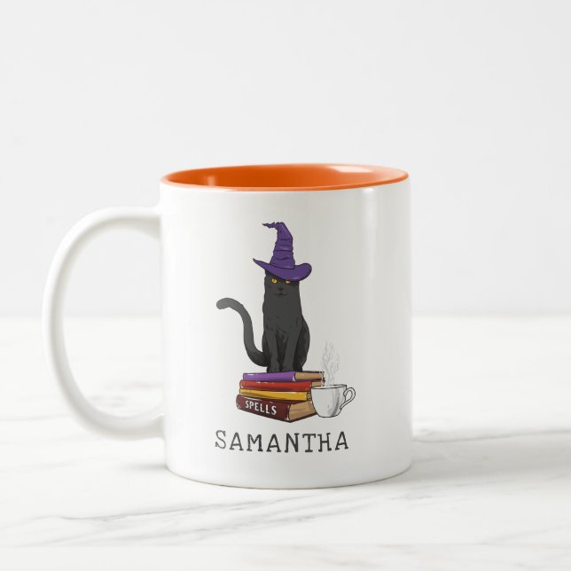 Tasse 2 Couleurs Halloween Cat Books Potion et Spells Personnalisé (Gauche)