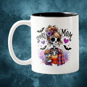 Tasse 2 Couleurs Halloween Éffrayant Maman Skeleton Messy Bun Custo