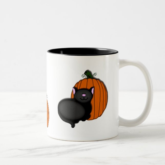 Tasse 2 Couleurs Halloween Kitty et citrouille (Droit)