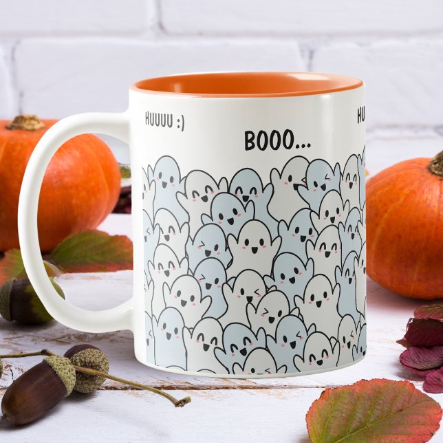 Tasse 2 Couleurs Halloween Motif Happy Faim personnalisé (Celebrate Halloween with our little booos.)