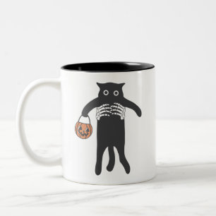 Tasse 2 Couleurs Halloween squelette éffrayant tenant la main Chat