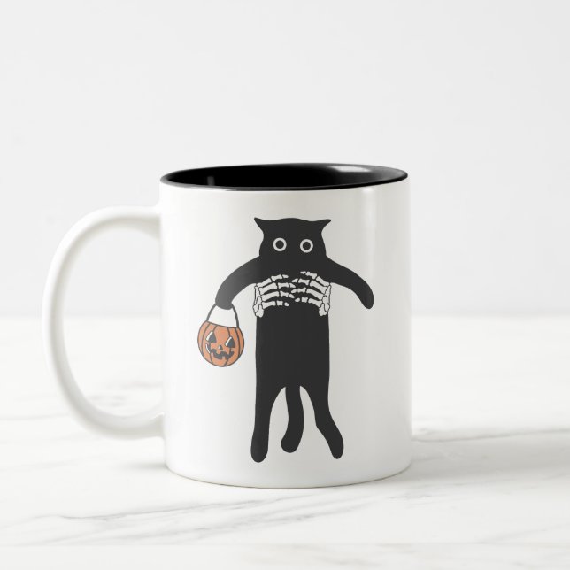 Tasse 2 Couleurs Halloween squelette éffrayant tenant la main Chat  (Gauche)