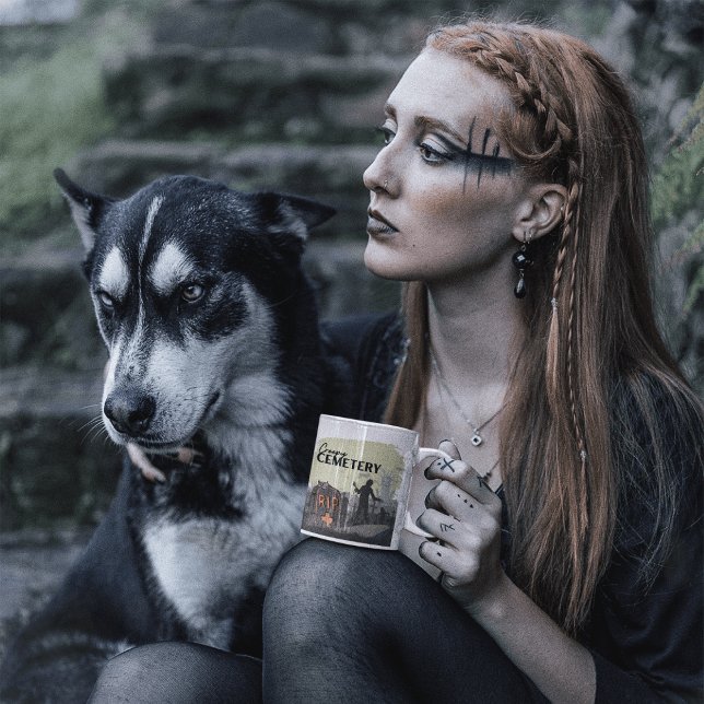 Tasse 2 Couleurs Halloween Stamp Collection "Creepy Cemetery" (Halloween stamp collection - Creepy Cemetery Mug)