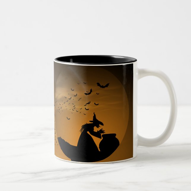 Tasse 2 Couleurs Halloween Witch et Cauldron avec chauves-souris (Droit)