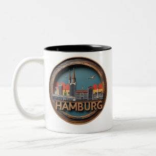 Tasse 2 Couleurs Hambourg Allemagne Skyline - Circle Vintage Citysc