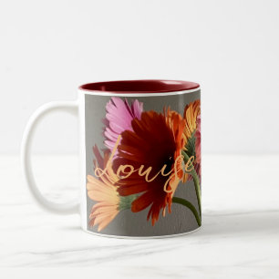 Tasse 2 Couleurs Happy Gerbera Fleur colorée +Nom personnalisé
