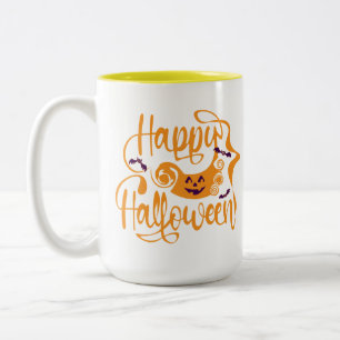 Tasse 2 Couleurs Happy Halloween chauves-souris Jack-o'-lantern