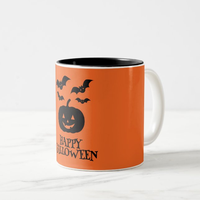Tasse 2 Couleurs Happy Halloween Citrouille Bat Minimal (Devant droit)