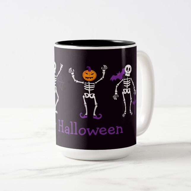 Tasse 2 Couleurs Happy Halloween mignonette Skeletons à deux tons c (Devant droit)