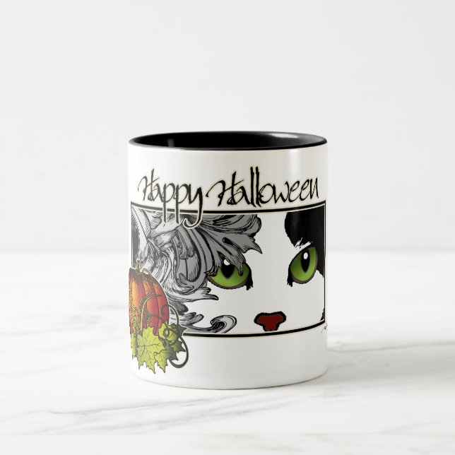 Tasse 2 Couleurs Happy Halloween Noir 'n Chat Blanc (Centre)
