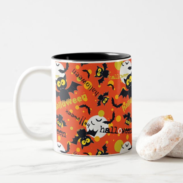 Tasse 2 Couleurs Happy Halloween Vampire Fang Bat Conception Éffray (Avec donut)