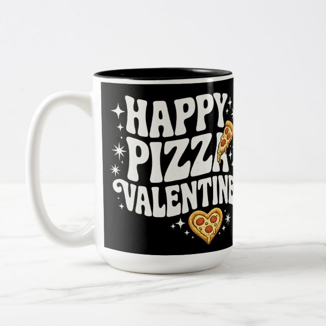 Tasse 2 Couleurs Happy Pizza Valentine Funny Pizza Love Design (Gauche)