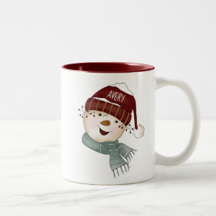Tasse 2 Couleurs Happy Snowman Nom personnalisé