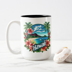 Tasse 2 Couleurs Hawaii Beach Mountains Tropical Flowers Travel Art
