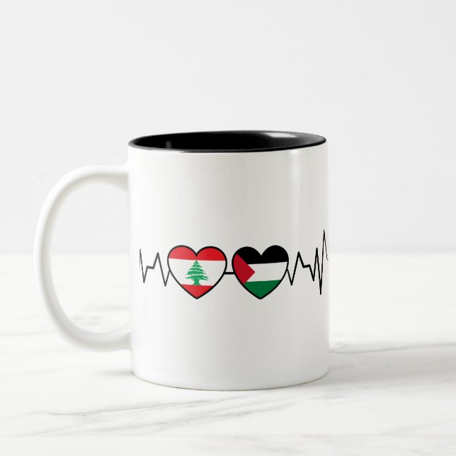 Tasse 2 Couleurs Heartbeat Lebanon Palestine Unity drapeaux. (Gauche)