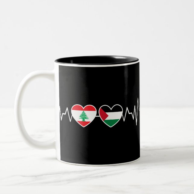 Tasse 2 Couleurs Heartbeat Lebanon Palestine Unity drapeaux. (Gauche)