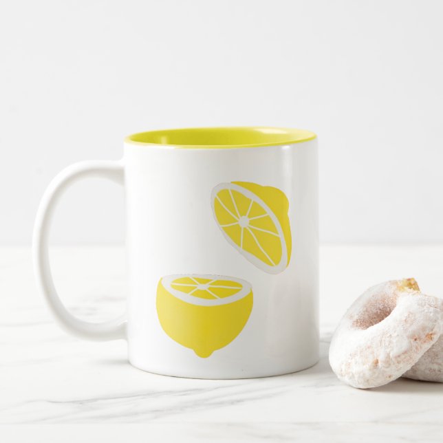 Tasse 2 Couleurs Hello Lemon jaune moderne fruit (Avec donut)