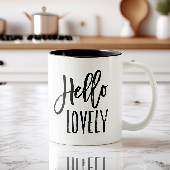 Tasse 2 Couleurs Hello Lovely | Typographie à brosse chic (Créateur téléchargé)