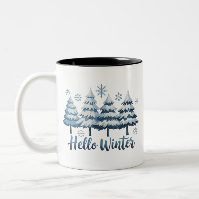 Tasse 2 Couleurs Hello Winter Season Vibes Trees Snowflakes Xmas (Gauche)