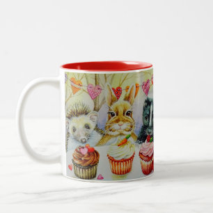 Tasse 2 Couleurs Hérisson Rabbit Skunk & Cupcakes Watercolor Art