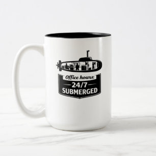 Tasse 2 Couleurs Heures de bureau 24h/24 Sous-marin Immergé Humour