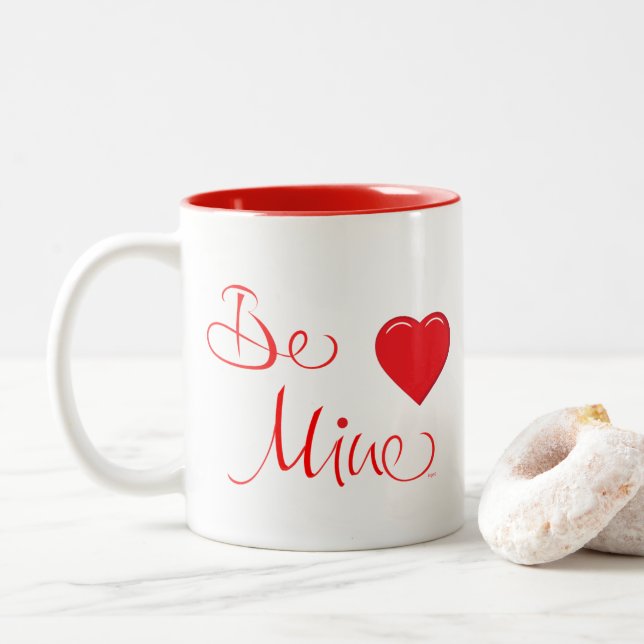 Tasse 2 Couleurs Heureuse Sainte-Valentin Soyez mon amour Coeurs ro (Avec donut)