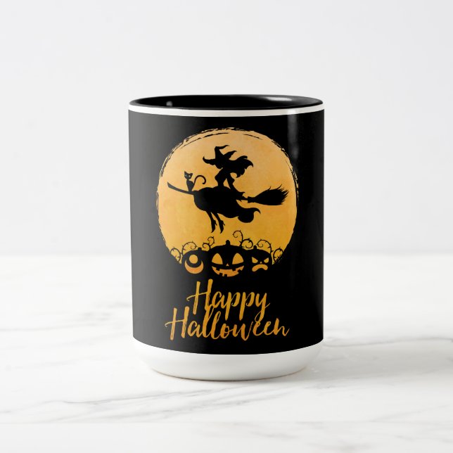 Tasse 2 Couleurs Heureuse sorcière volante Halloween (Centre)