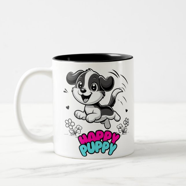 Tasse 2 Couleurs Heureux Chiot (Gauche)