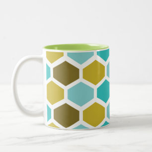 Tasse 2 Couleurs Hexagon Bestagon Mid Déco Blanc Turquoise Or