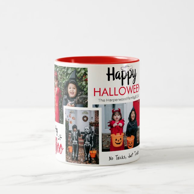 Tasse 2 Couleurs Hey Boo Éffrayant Halloween Famille Photo Collage (Centre)