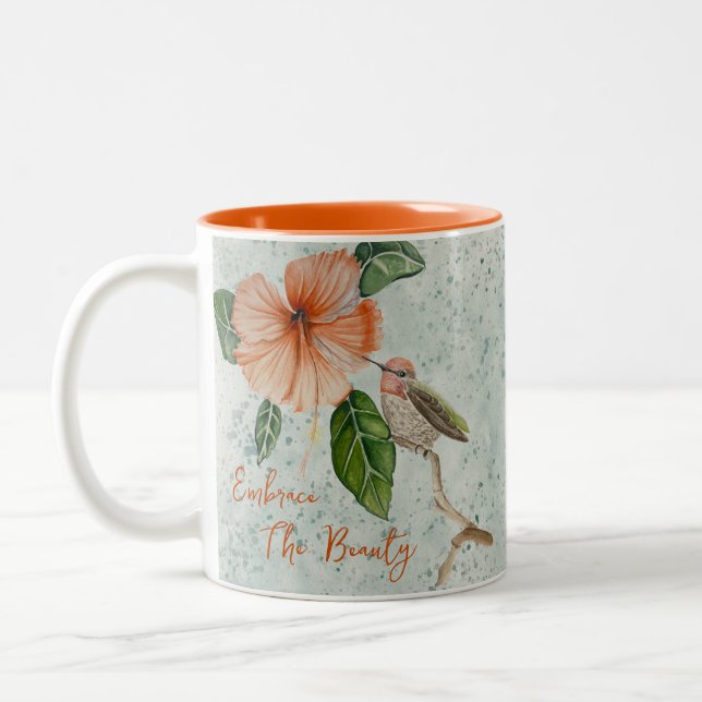 Tasse 2 Couleurs Hibiscus et oiseaux Embrassent La Beauté Florale M (Gauche)