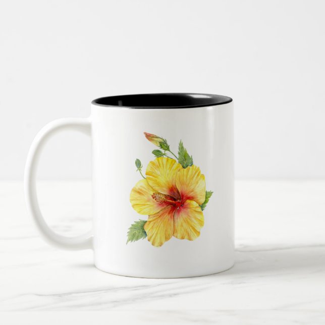 Tasse 2 Couleurs Hibiscus Jaune Art Botanique (Gauche)