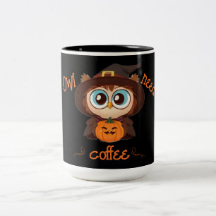Tasse 2 Couleurs Hibou/Automne/Halloween/citrouille