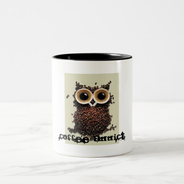 Tasse 2 Couleurs Hibou d'intoxiqué de café (Centre)