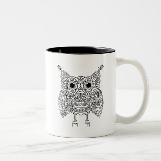 Tasse 2 Couleurs Hibou mignon de griffonnage (Droit)