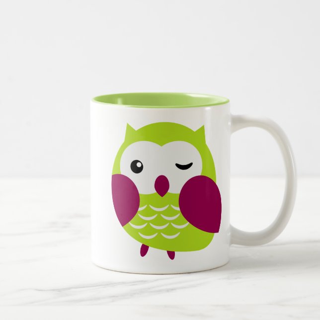 Tasse 2 Couleurs Hibou mignon de vert de chaux (Droit)