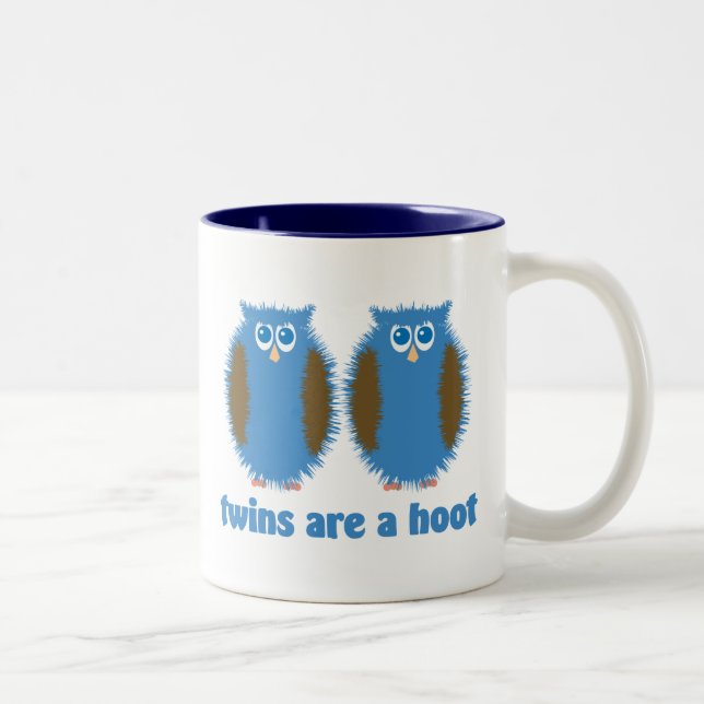 Tasse 2 Couleurs Hiboux jumeaux bleus (Droit)