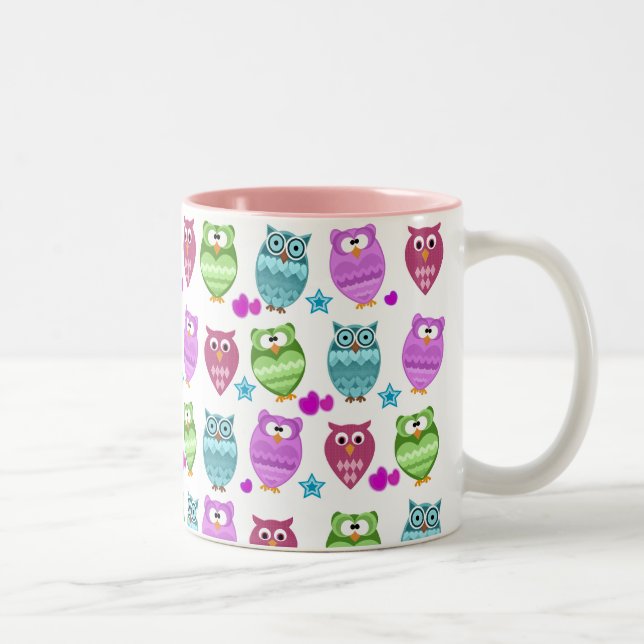 Tasse 2 Couleurs hiboux mignons (Droit)