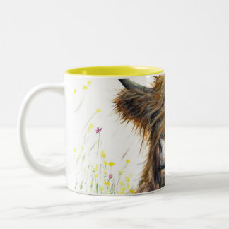 Tasse 2 Couleurs Highland Cow Mug, Scottish Cow avec fleurs, Alfi
